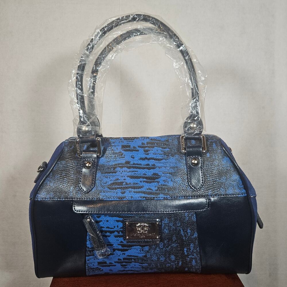 NWT Original by Sharif 1827 Blue Crocodile Print Satchel Bag w/ Strap
